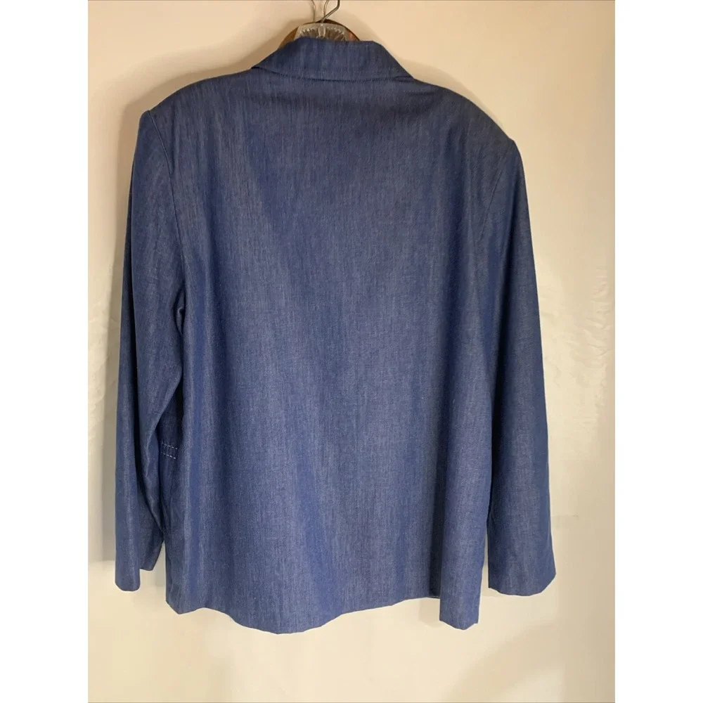 Appleseed's Button Front Navy Blue Blazer Jacket W/Pockets Size 14 Woman's Cotto